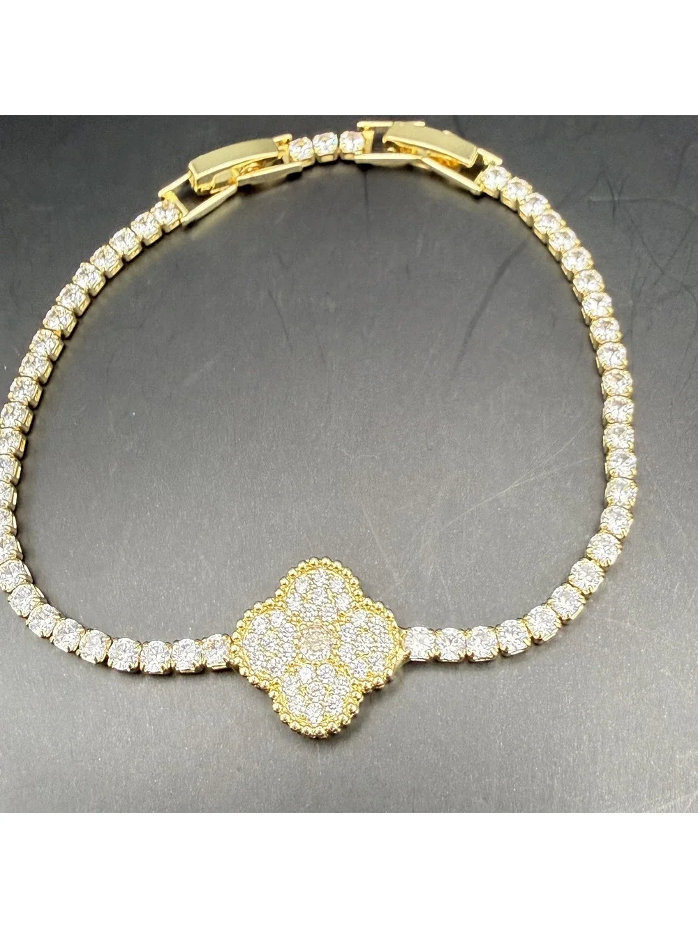 candy+clover gold pave crystal tennis gold tone bracelet
